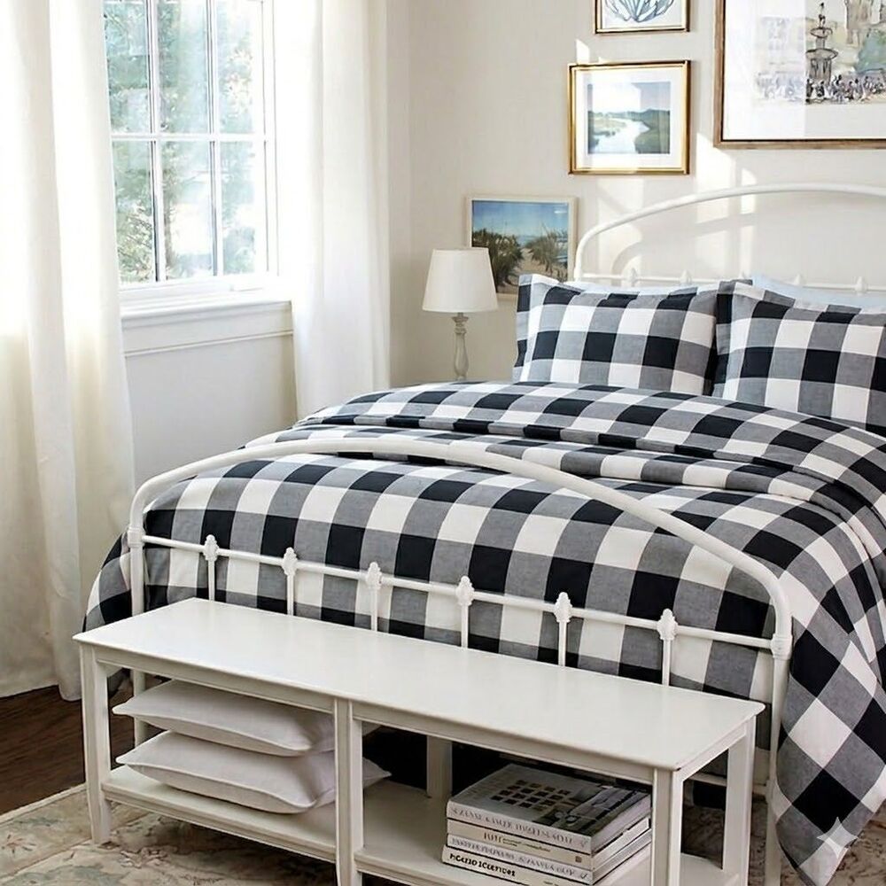 Ballard Designs Gwyneth Buffalo Check King Size Duvet Cover Black/Gray/White